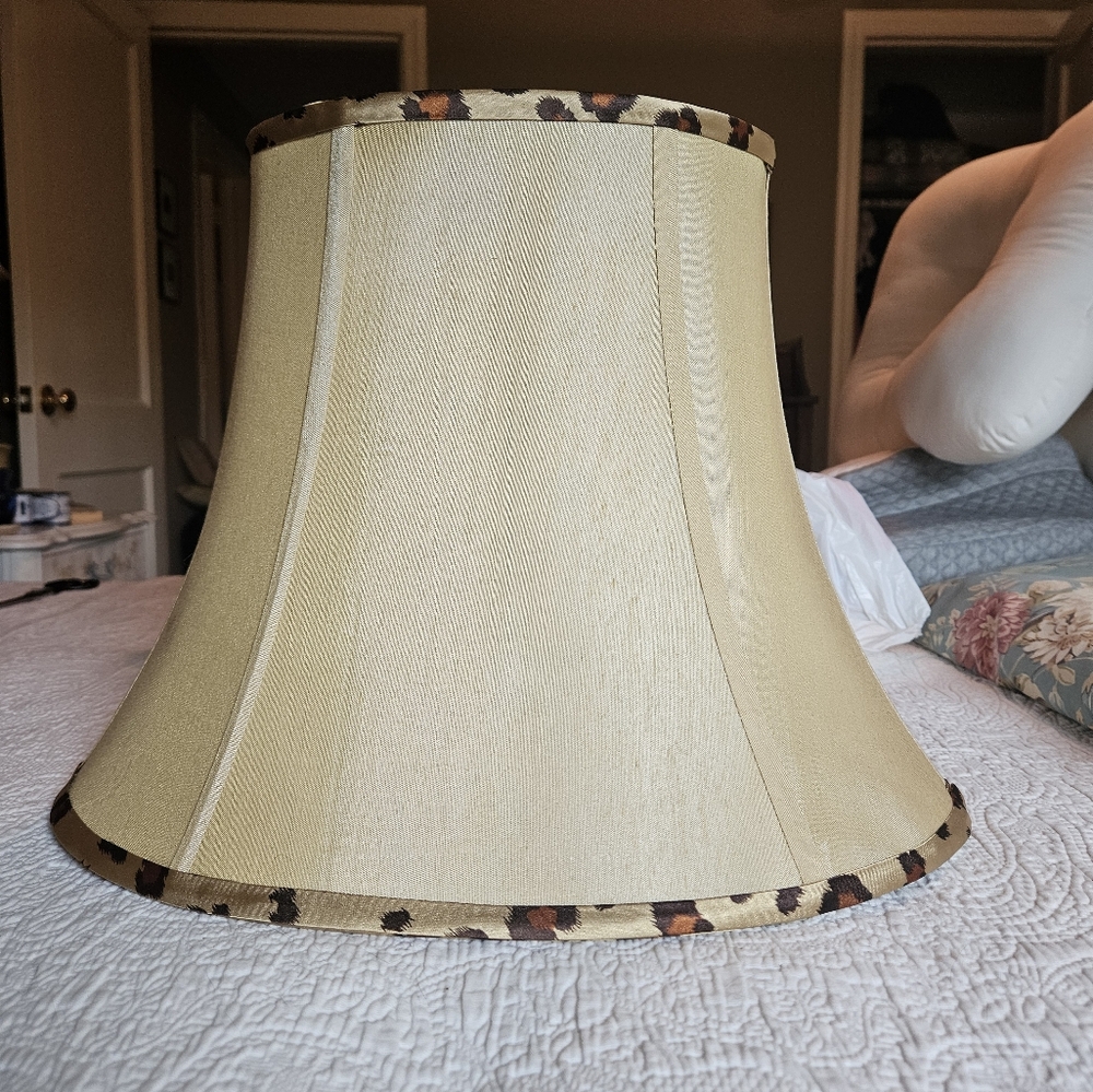 Large Bell Shape Lamp Shade Warm Gold Exterior with Leopard Interior and Trim